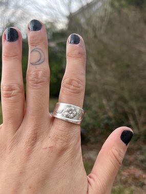 Silver Floral Spoon Band Ring - Silver
